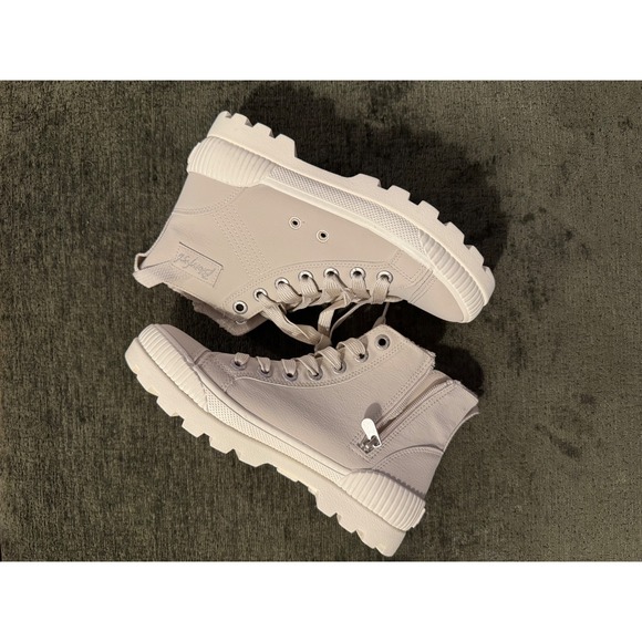 Blowfish Malibu Shoes - Blowfish Malibu Women Beige High Top Lug Sole Sneakers Side Zip Booties Size 8.5